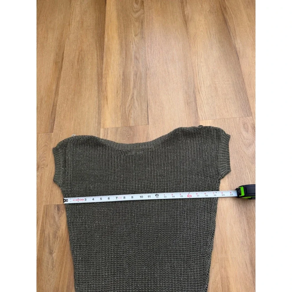 POL Olive Green Sparkle Open Knit Sweater Top Button Shoulder Boho indie M